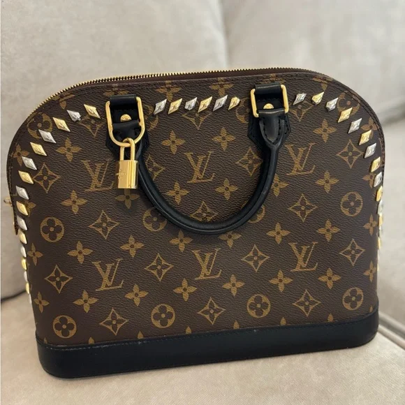Louis Vuitton Studded Alma PM Brown and Black Monogram Satchel As Is - Picture 2 of 8
